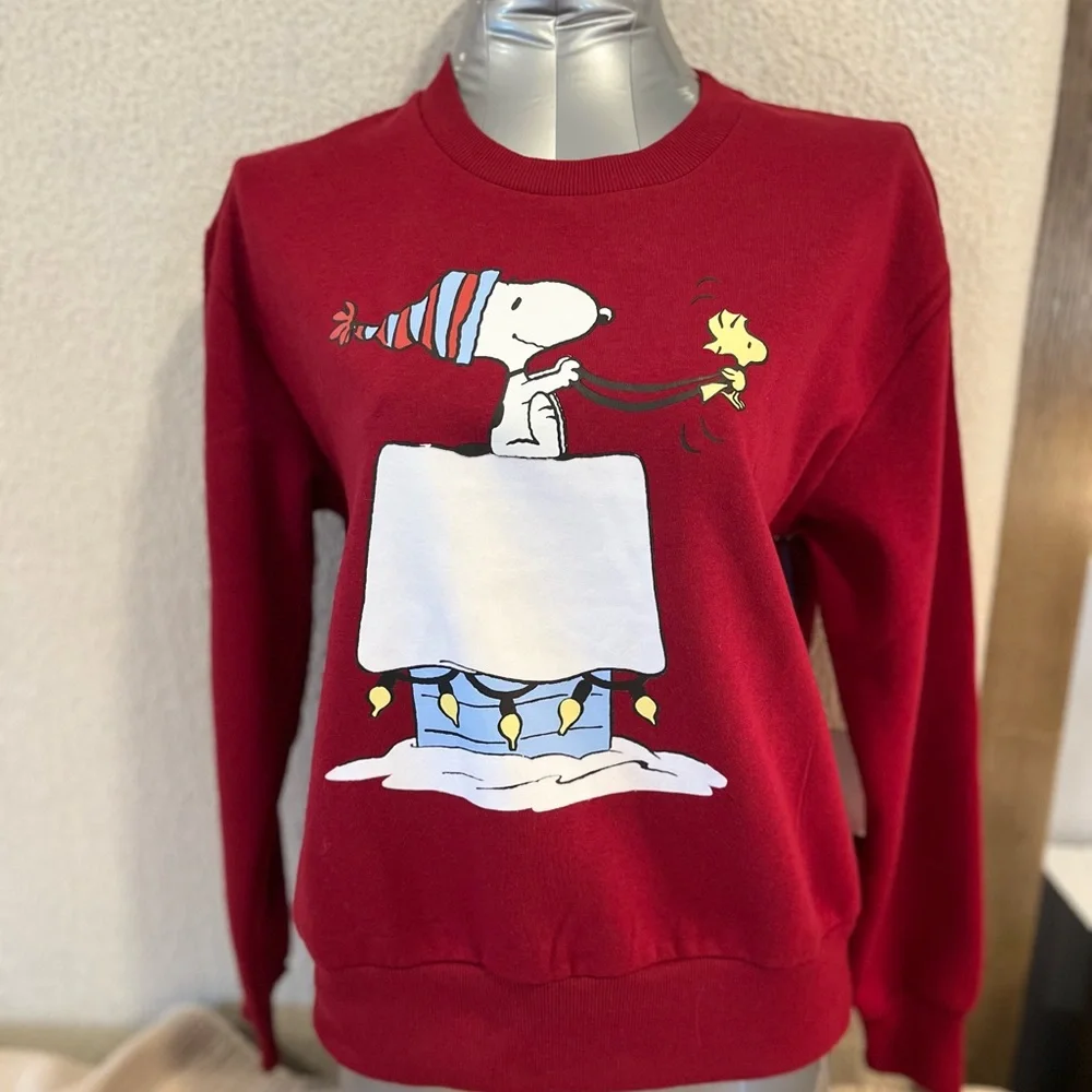 Peanuts Red Crewneck Sweatshirt with Character Graphic - Picture 2 of 6